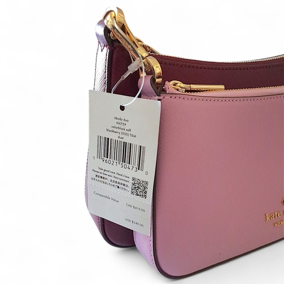 Kate Spade Duet Crossbody Duo Bag Colorblock Soft Blackberry & Pink - Picture 4 of 16